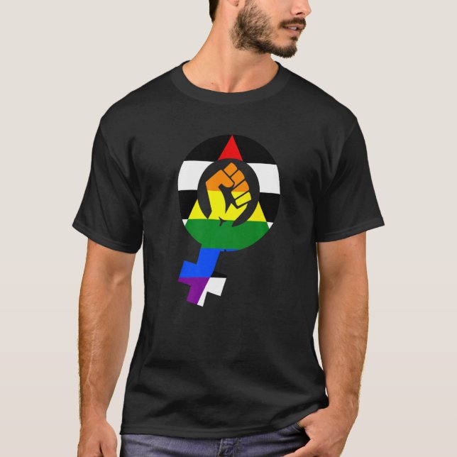 Rak Ally-Pride Feminist Flagga T Shirt (Framsida)