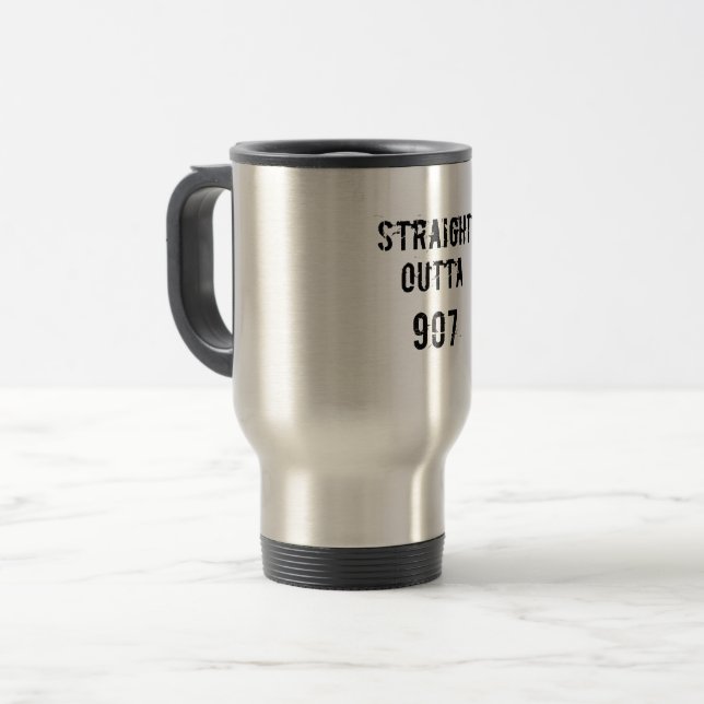 Rak Outta 907 Travel Coffee Mug - Black Text Resemugg (Framsida vänster)