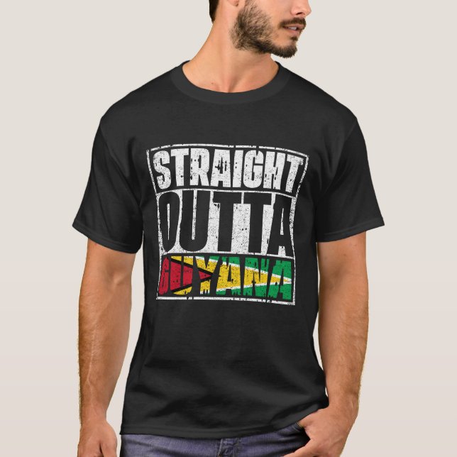 Rak Outta Guyana Flagga T Shirt (Framsida)