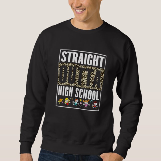 Rak Outta High School Coola Grad Leopard Gradu Lång Ärmad Tröja (Framsida)