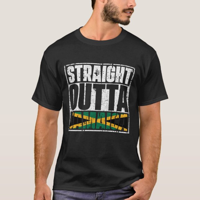 Rak Outta Jamaica Flagga T Shirt (Framsida)