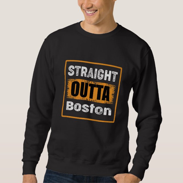 Rak ut ur Boston Massachusetts Usa Retro Vint Lång Ärmad Tröja (Framsida)