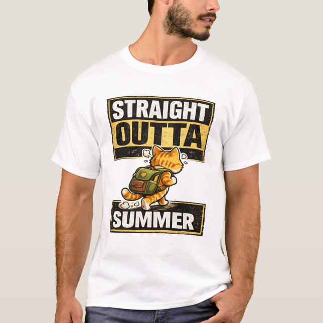 Rak ut ur sommar vintage kattdesign t shirt (Framsida)