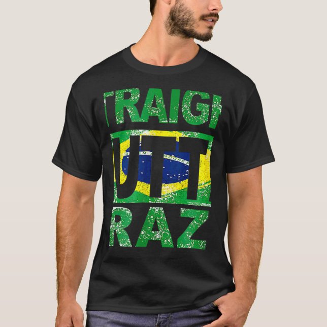 Rak utanför Brasilien Brasiliens Flagga Färg Distr T Shirt (Framsida)