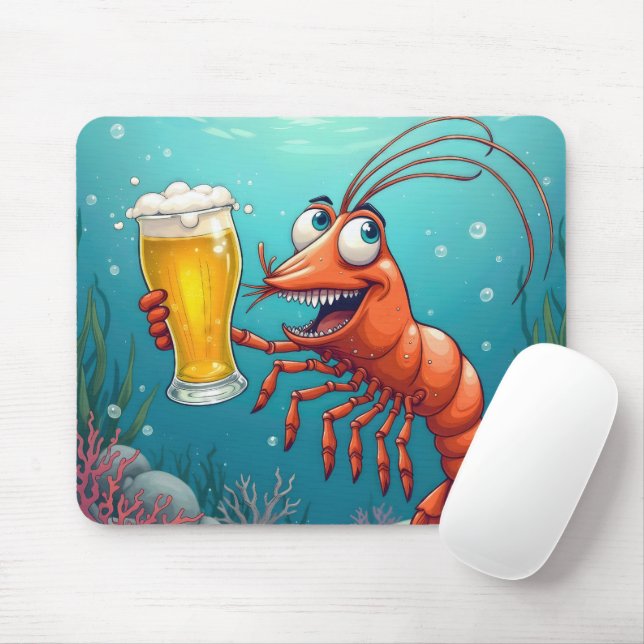 Räka med ett glas öl under vatten musmatta (Med mus)