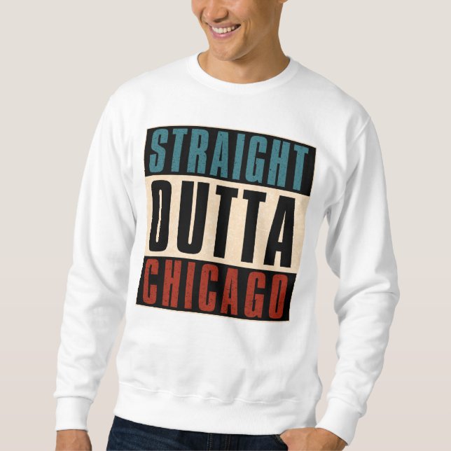 Raka Outta Chicago Illinois IL USA Lång Ärmad Tröja (Framsida)