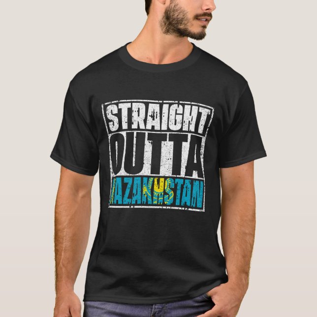 Raka Outta Kazakstan Flagga T Shirt (Framsida)