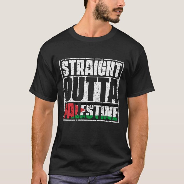 Raka Outta Palestina-Flagga T Shirt (Framsida)