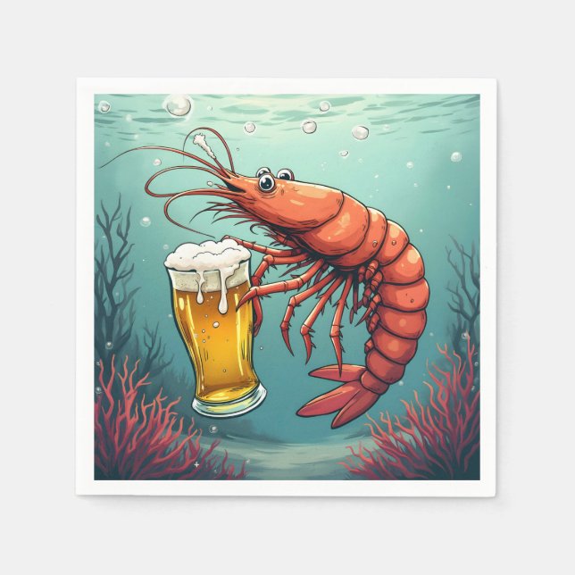 Räka som håller ett glas öl pappersservett (Framsidan)