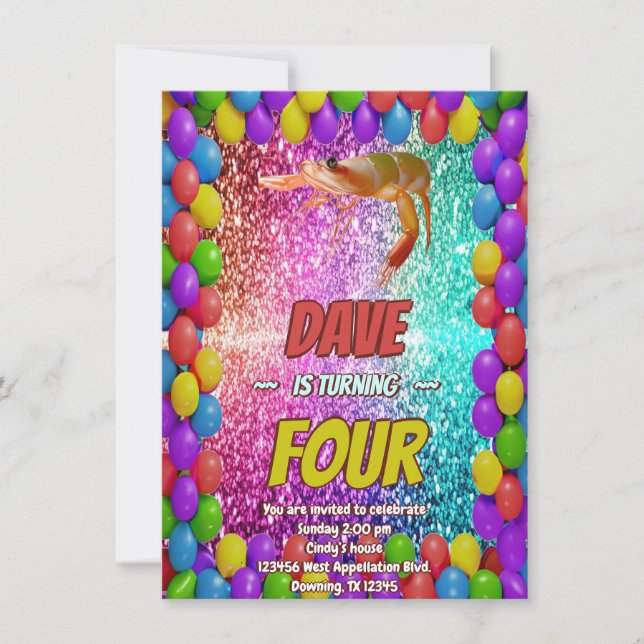 Räka Tecknad födelsedag inbjudan för barn (Framsida)