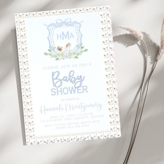 Rakande Vapensköld för häst, monogram, babyskor Inbjudningar (Skapare uppladdad)