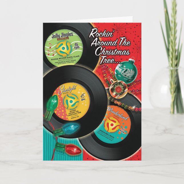 Raken runt julkort i Julgran Helgkort (Framsida)