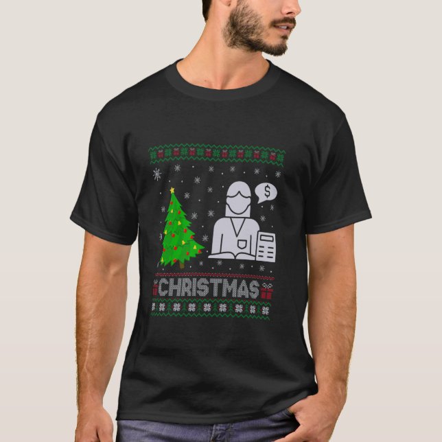 Räkenskapsförare Julafton Träd Lighting Ugly jul S T Shirt (Framsida)