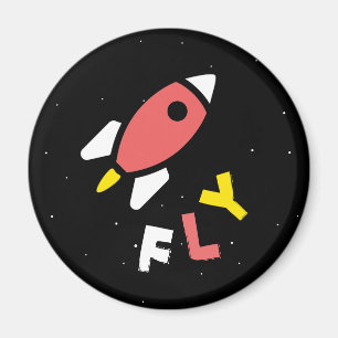 Raket - Röd och gul abstrakt Pop Art. FLY! Magnet