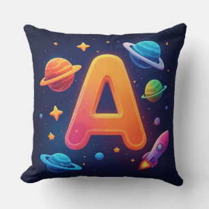 🌌 Raket Rymd Bokstav A Stjärnor Planeter Barn 🌌 Kudde