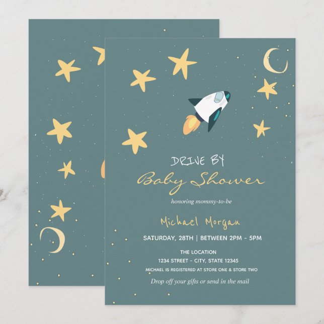 Raketelement Drive By Baby Shower  Inbjudningar (Fram/baksida)