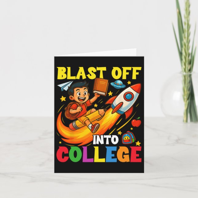 Raketen Blastr Off Till Högskolan Rolig Tillbaka T Kort (Framsida)