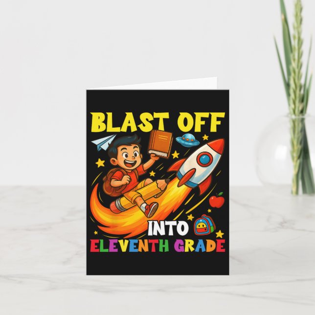 Raketen Blastrar Av Till Junior Rolig Tillbaka Til Kort (Framsida)