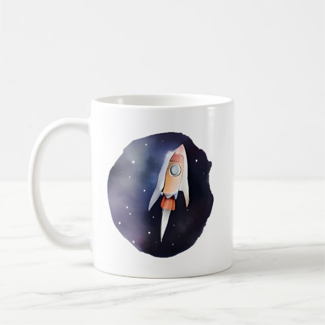 Raketering i stjärnor: Whimsical Space Journey Kaffemugg (Vänster)