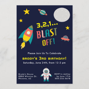 Raketets Frakt Space, temat Födelsedagsfest Inbjudningar