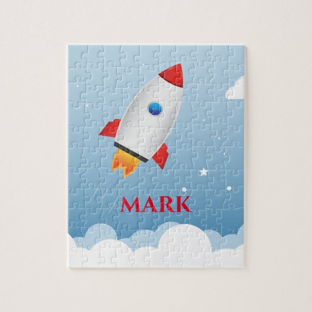 Raketpussel med barnets namn. pussel (Vertikal)