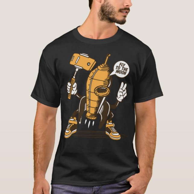Raketrymdskepp måne med självfiende vintage t shirt (Framsida)