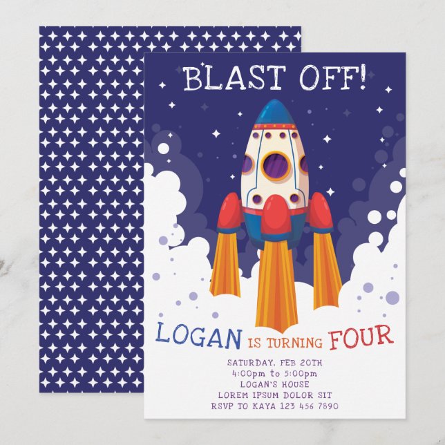 Raketsk Birthday Inbjudan (Fram/baksida)