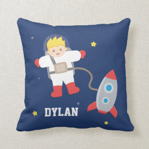 Raketsrymd liten blond astronaut pojkrum kudde
