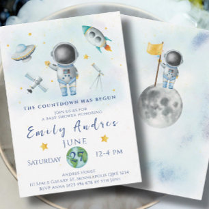 Raketstjärnan Party för Space Baby Shower Astronau Inbjudningar