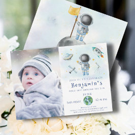 Raketstjärnor för rymddagarssastronaut Boy Party Inbjudningar