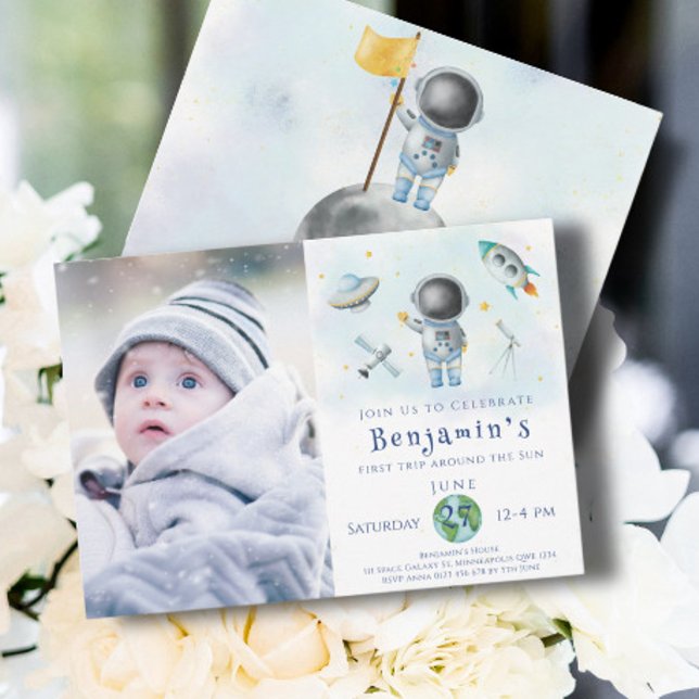Raketstjärnor för rymddagarssastronaut Boy Party Inbjudningar (Skapare uppladdad)