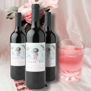 Raketstjärnor för Space flicka Astronaut Baby Show Vinflaska Etikett