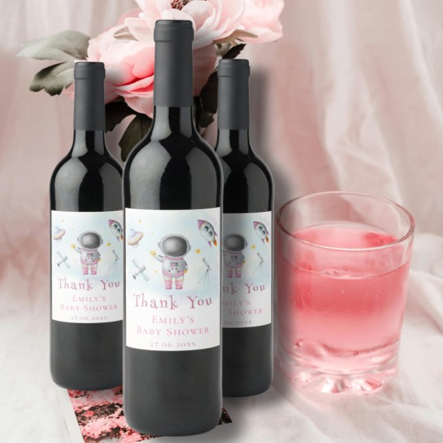 Raketstjärnor för Space flicka Astronaut Baby Show Vinflaska Etikett (Skapare uppladdad)