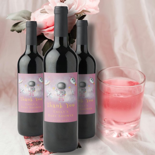 Raketstjärnor för Space flicka Astronaut Baby Show Vinflaska Etikett (Skapare uppladdad)