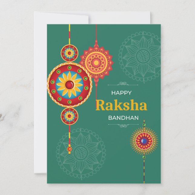 Rakhi utformar grönt med Lycklig Raksha bandhan Julkort (Framsida)