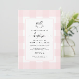 Raking Horse Rosa Gingham Baptism-inbjudan Inbjudningar