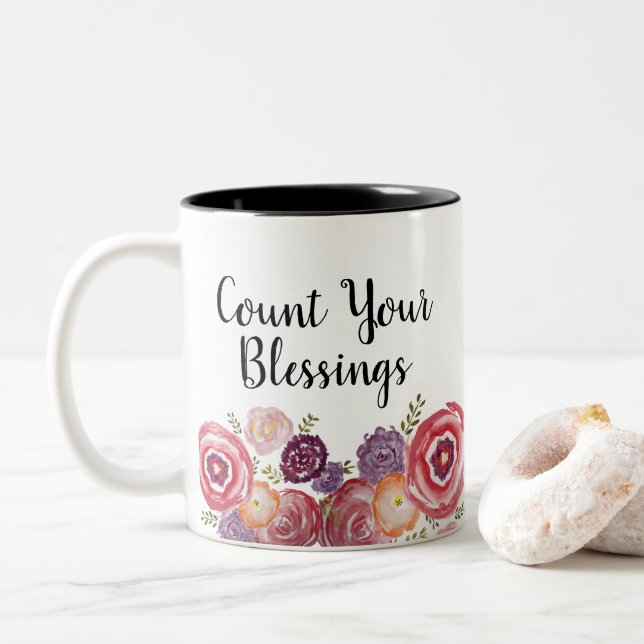 Räkna din Blessings-Wildblomma Två-Tonad Mugg (Med munk)