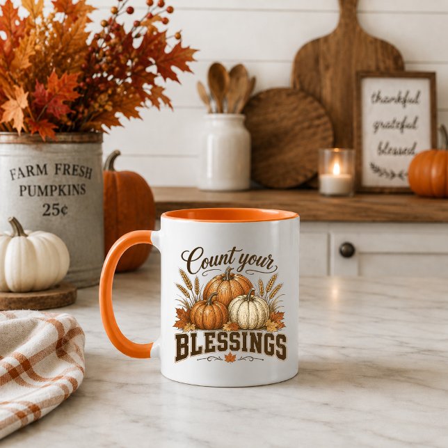 Räkna Dina Välgångar Thanksgiving Höst Kaffe Mugg (Skapare uppladdad)