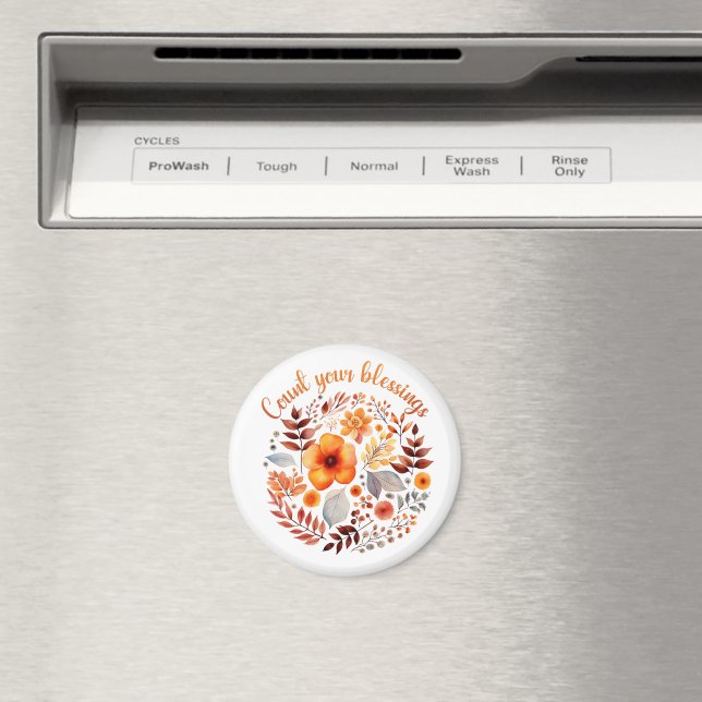 Räkna dina välsignelser – Höstblomsterkrans Magnet (In Situ (Dishwasher))
