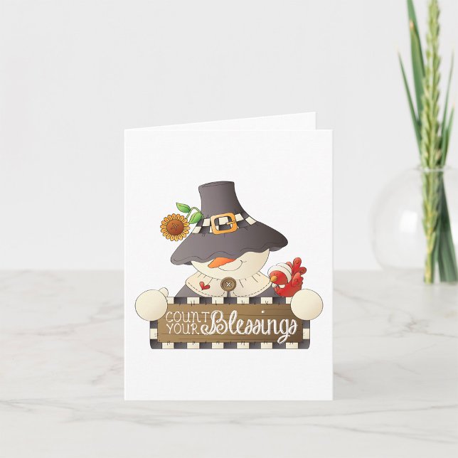 Räkna dina välsignelser Snömannen Pilgrim Kort (Skapare uppladdad)