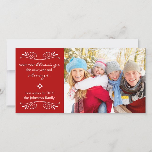 Räkna ditt nya år-fotokort/rött julkort (Framsida)