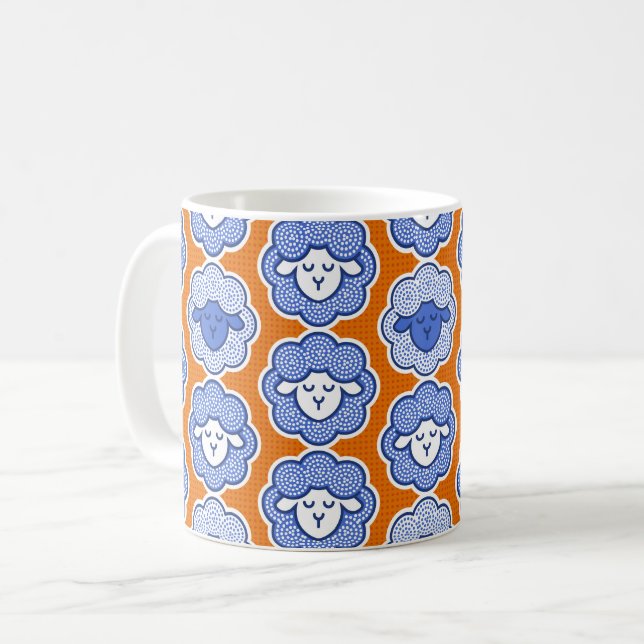 Räkna får - blått och orange kaffemugg (Framsida vänster)