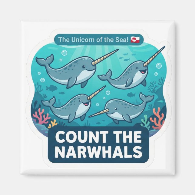 Räkna Narwhals – Enhörning av havet Lärande  Magnet (Framsidan)
