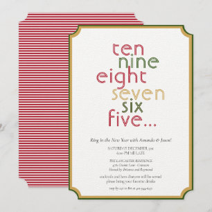 Räkna ned Röda Grönten Guld Nyårsafton Party  Inbjudningar