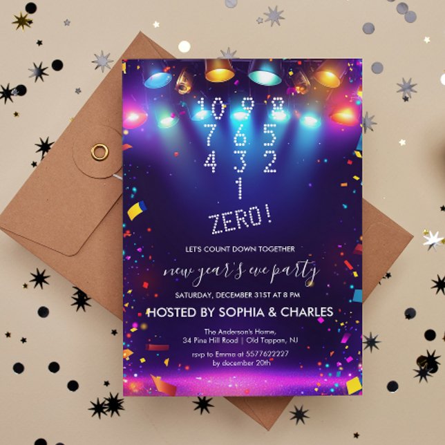 Räkna ned-spotlight Blue Nyårsafton Party Inbjudningar (Skapare uppladdad)