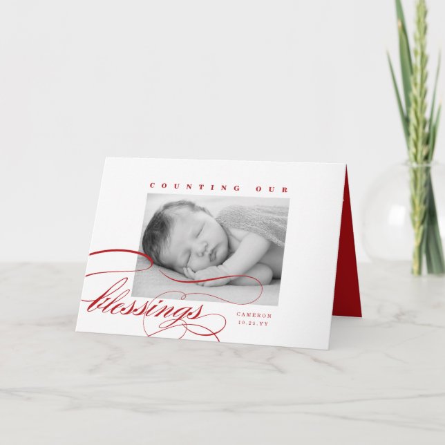 Räkna vår välsignelse Helgdag Birth-meddelande Helgkort (Framsida)