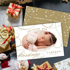 Räkna vår välsignelse Helgdag Birth-meddelande Julkort