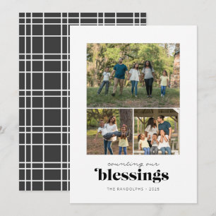 Räkna vår välsignelse med tre foto julkort