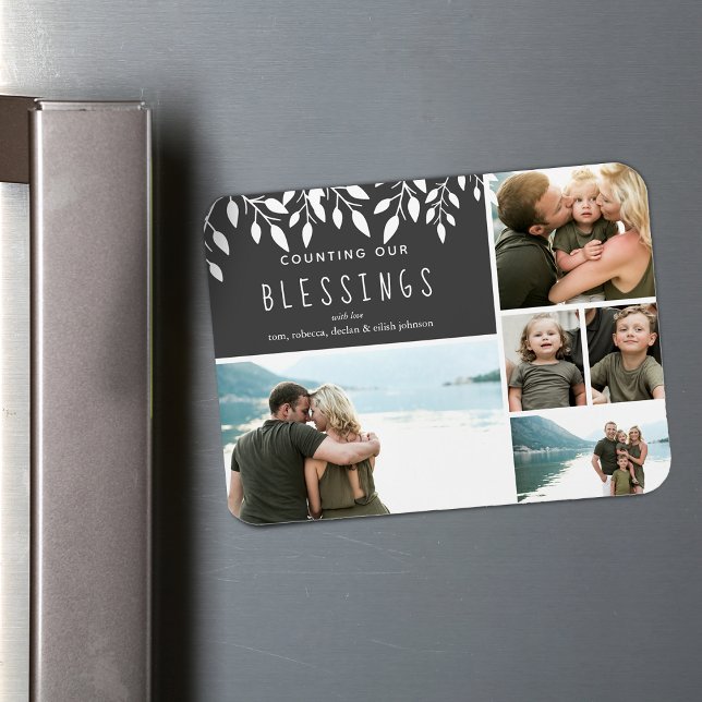Räkna Våra Välgångar Grönska Foto Collage 4X3 Magnet (Counting Our Blessings Greenery Photo Collage 4X3 Magnet)