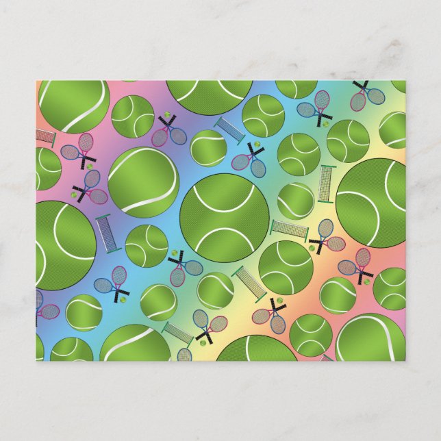 Raknät av regnbåge, tennis bollar vykort (Framsida)